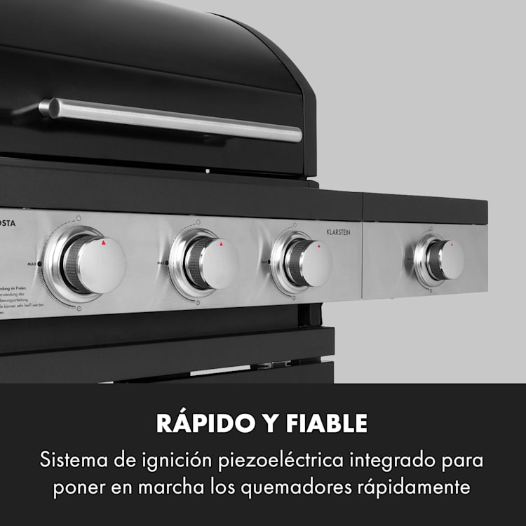 Valdosta 3.1 parrilla de gas 3 x 2,8 kW + 2,5 kW quemadores acero inoxidable portátil 3 quemadores principales + 1 quemador lateral