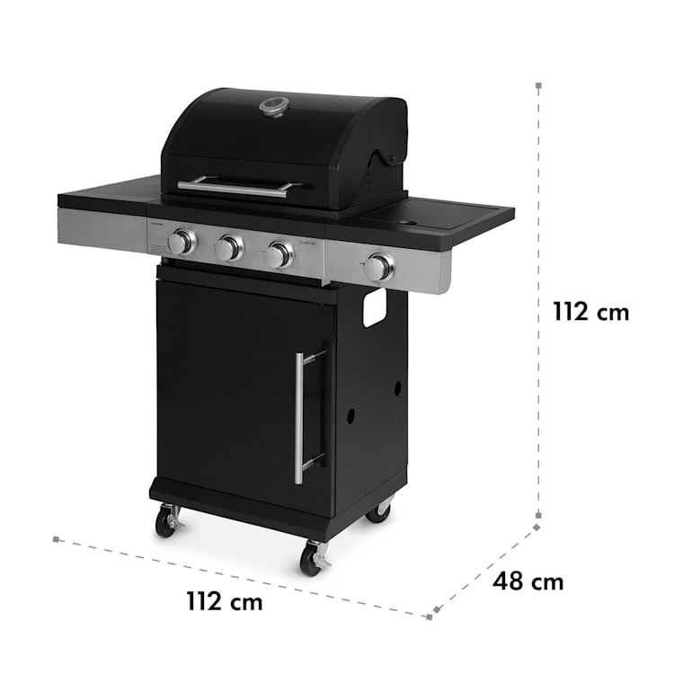 Valdosta 3.1 parrilla de gas 3 x 2,8 kW + 2,5 kW quemadores acero inoxidable portátil 3 quemadores principales + 1 quemador lateral