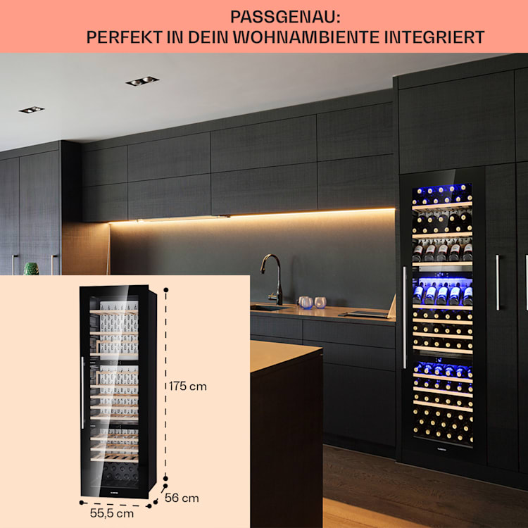 Vinsider 89 Built-In Trio Built-In Weinkühlschrank 5 – 18 °C Touch-Bedienfeld Holzregale 89 Flaschen | 3 Kühlzonen | Schwarz