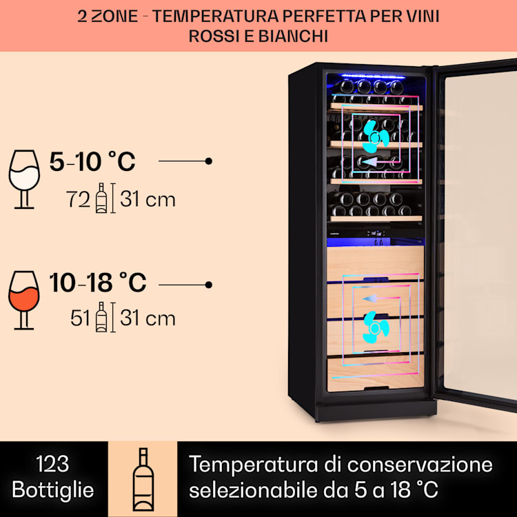 Barossa 123 Duo frigorifero per vino 123 Fl 226 Ltr 2 zone controllo touch 2 zone di raffreddamento | 123 bottiglie