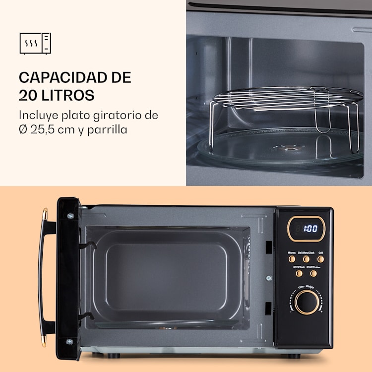 Julieta Microondas con Grill 20 l 700 / 800 W Ø 25,5 cm 8 programas Negro