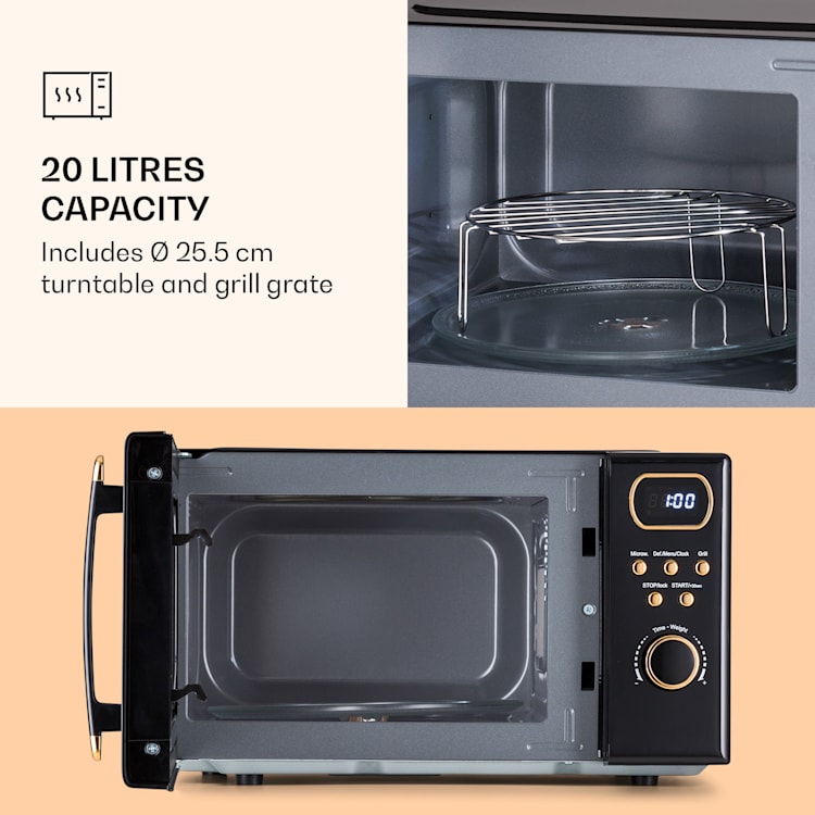 Julieta, mikrovlnná rúra s grilom, 20 l, 700/800 W, Ø 25,5 cm, 8 programov Čierna