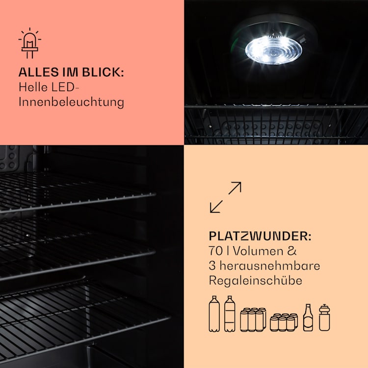PopLife 70 Getränkekühler Kühlschrank 70 Ltr 0-10 °C Retro-Design LED Creme