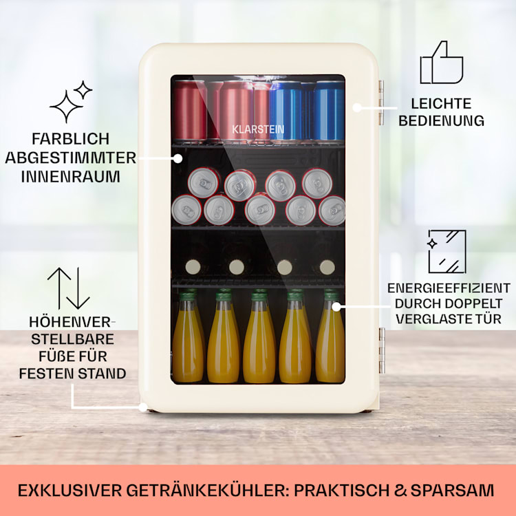 PopLife 70 Getränkekühler Kühlschrank 70 Ltr 0-10 °C Retro-Design LED Creme