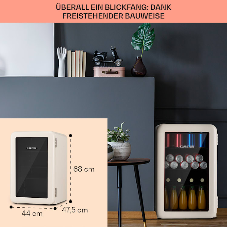 PopLife 70 Getränkekühler Kühlschrank 70 Ltr 0-10 °C Retro-Design LED Creme