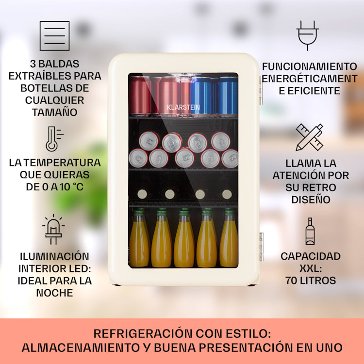 PopLife 70 Frigorífico para bebidas Nevera 70 L 0-10 °C Retro Led Crema