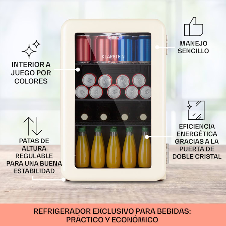 PopLife 70 Frigorífico para bebidas Nevera 70 L 0-10 °C Retro Led Crema