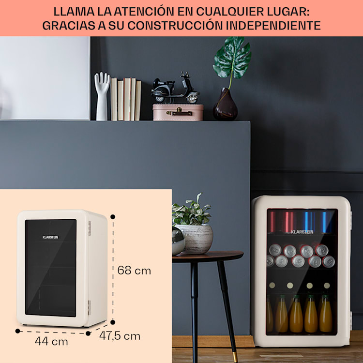 PopLife 70 Frigorífico para bebidas Nevera 70 L 0-10 °C Retro Led Crema