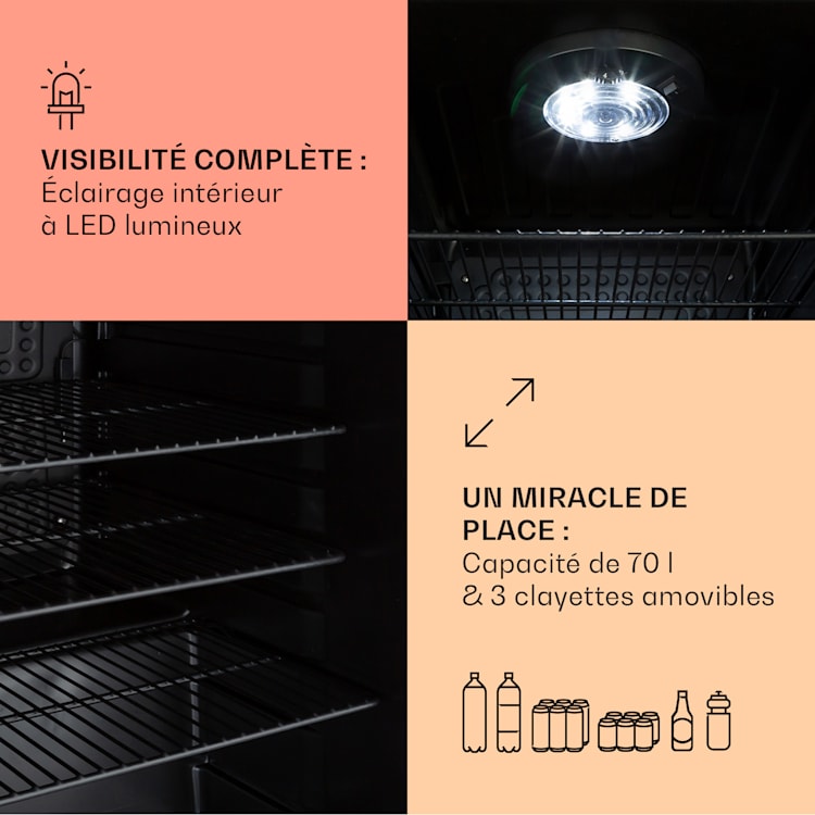 Réfrigérateur à boissons PopLife 70, 70 litres 0-10°C design rétro LED Crème