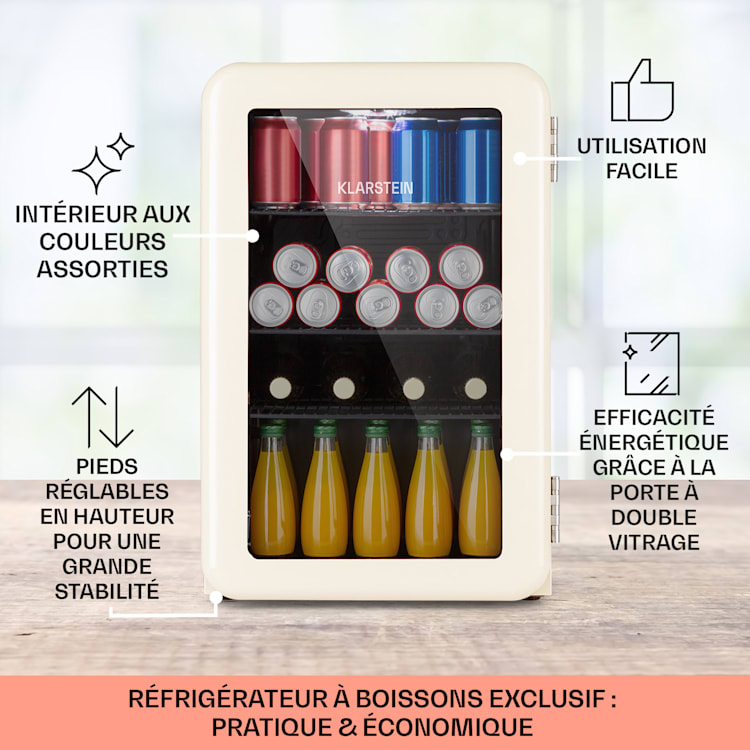 Réfrigérateur à boissons PopLife 70, 70 litres 0-10°C design rétro LED Crème