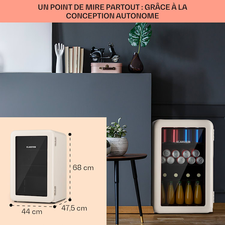 Réfrigérateur à boissons PopLife 70, 70 litres 0-10°C design rétro LED Crème