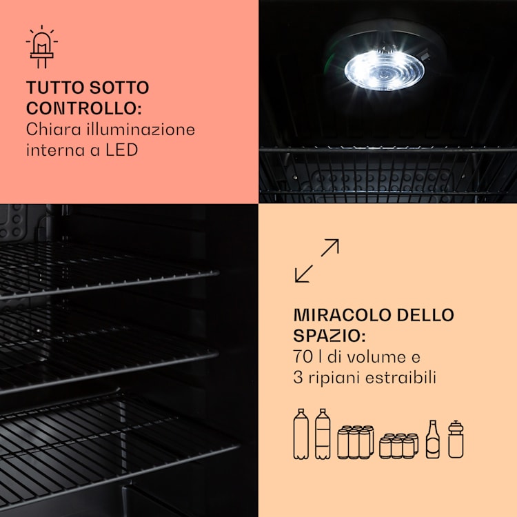 PopLife 70 frigorifero per bevande, frigo, 70 litri, 0-10°C, design retrò, LED Crema