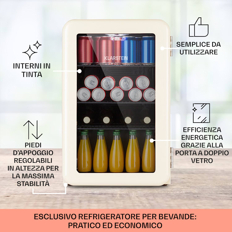 PopLife 70 frigorifero per bevande, frigo, 70 litri, 0-10°C, design retrò, LED Crema