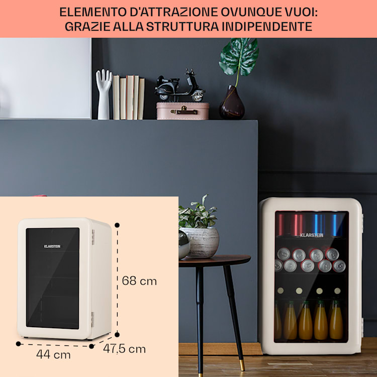 PopLife 70 frigorifero per bevande, frigo, 70 litri, 0-10°C, design retrò, LED Crema