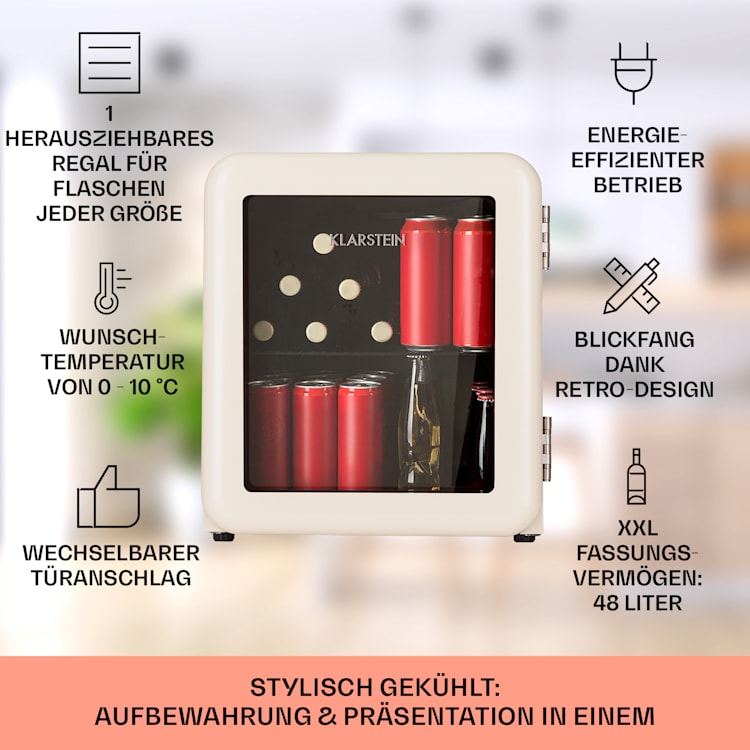 PopLife 48 Getränkekühler Kühlschrank 0-10 °C Retro-Design 48 Ltr | Creme