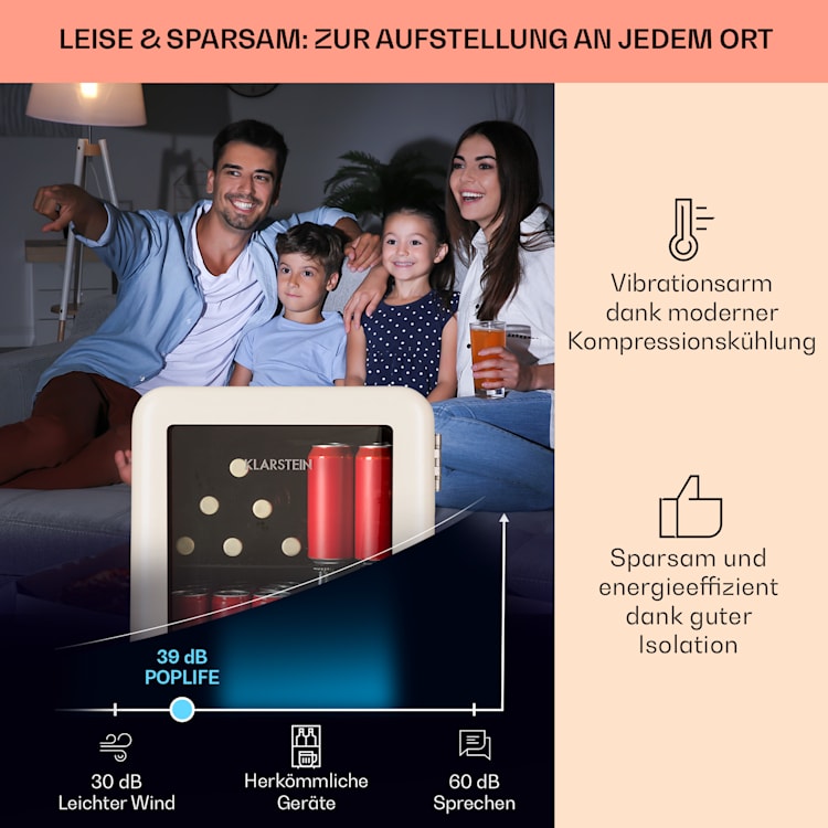 PopLife 48 Getränkekühler Kühlschrank 0-10 °C Retro-Design 48 Ltr | Creme