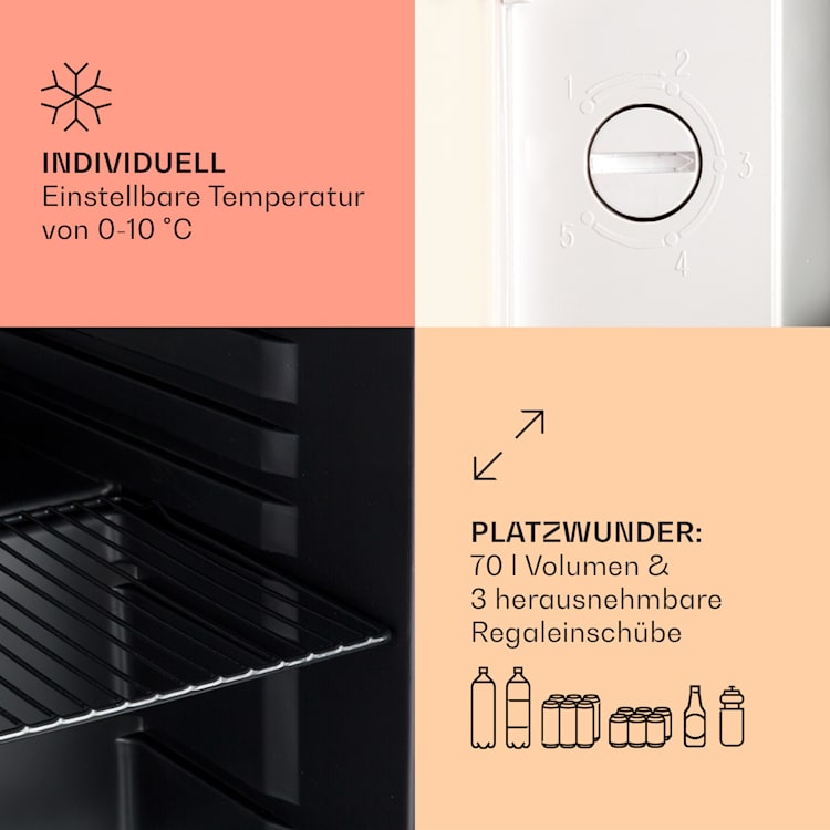 PopLife 48 Getränkekühler Kühlschrank 0-10 °C Retro-Design 48 Ltr | Creme