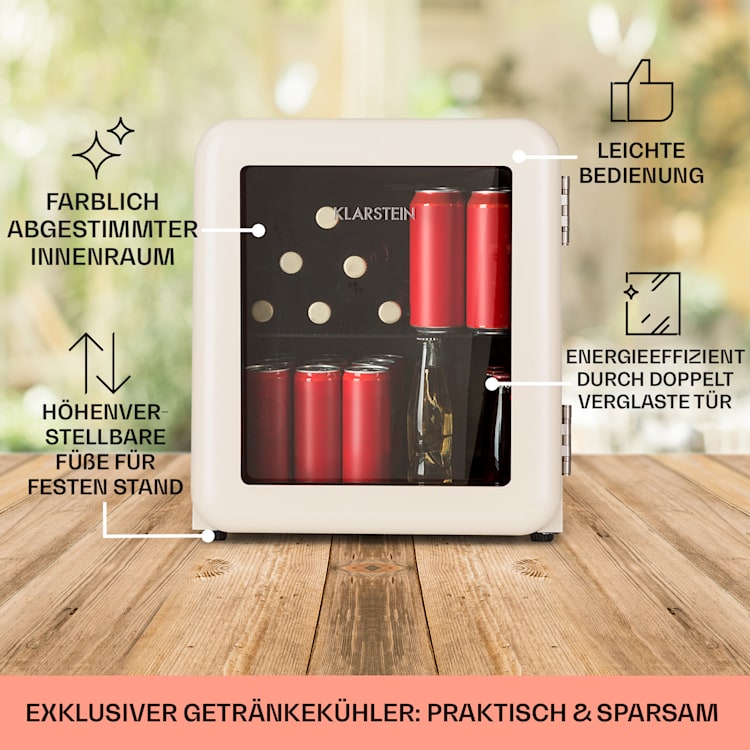 PopLife 48 Getränkekühler Kühlschrank 0-10 °C Retro-Design 48 Ltr | Creme