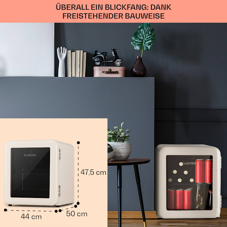PopLife 48 Getränkekühler Kühlschrank 0-10 °C Retro-Design 48 Ltr | Creme