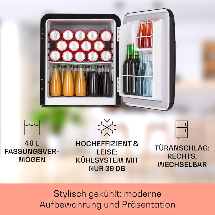 Audrey Mini Retro-Kühlschrank 48l 2 Ebenen Schwarz