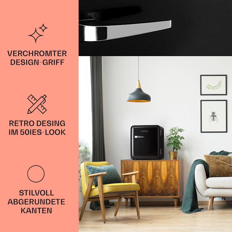 Audrey Mini Retro-Kühlschrank 48l 2 Ebenen Schwarz