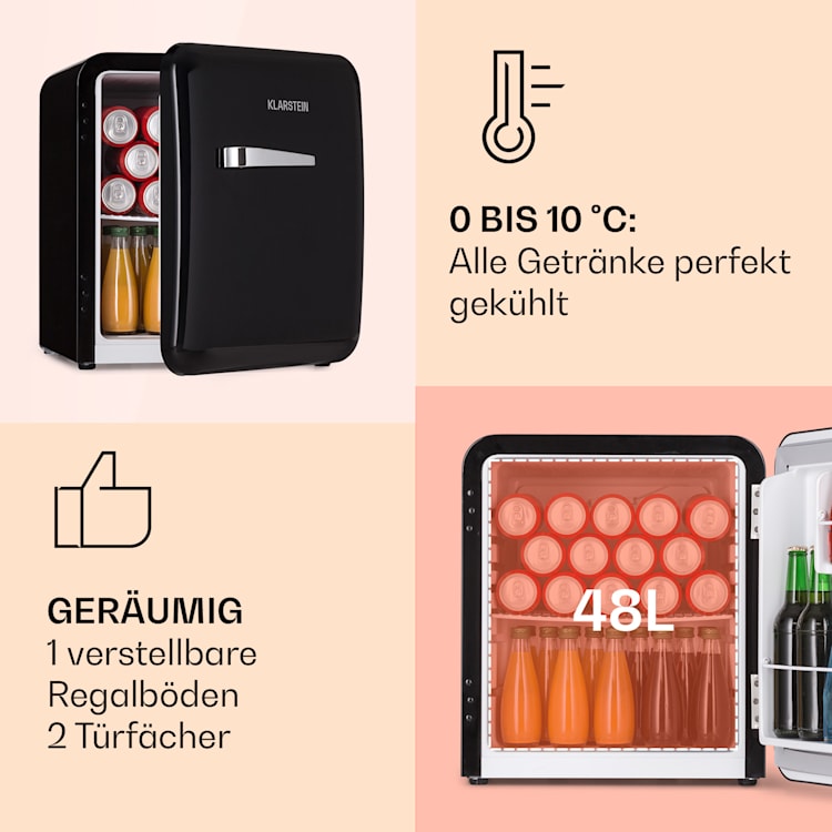 Audrey Mini Retro-Kühlschrank 48l 2 Ebenen Schwarz