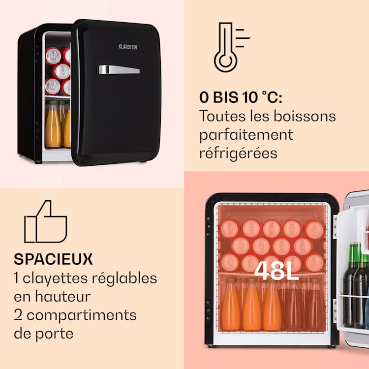 Réfrigérateur rétro Audrey Mini 48l 2 étages Noir
