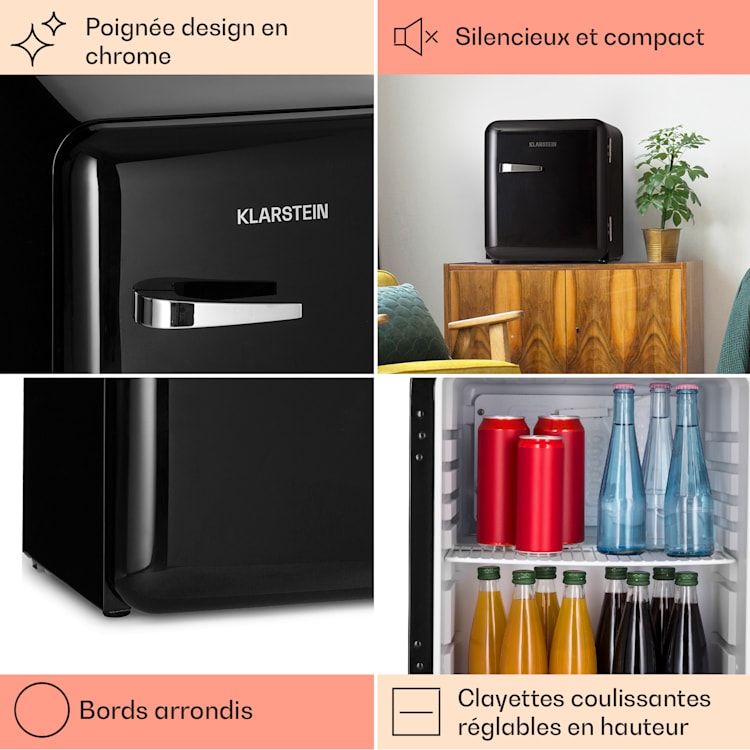 Réfrigérateur rétro Audrey Mini 48l 2 étages Noir