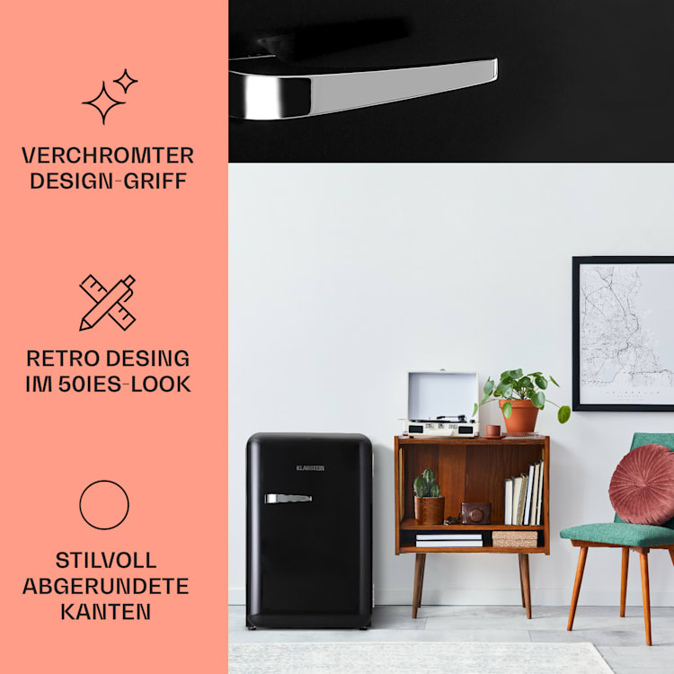 Audrey Retro-Kühlschrank 70 Liter 3 Regale 2 Türfächer Innenbeleuchtung Schwarz