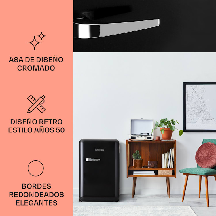 Mini nevera retro Audrey 70 Litros 3 baldas 2 compartimentos en la puerta iluminación interior Negro