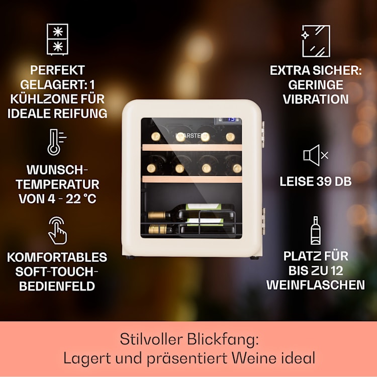 Vinetage 12 Getränkekühler Kühlschrank 48 Liter 4-22°C Retro-Design 12 Flaschen | Creme