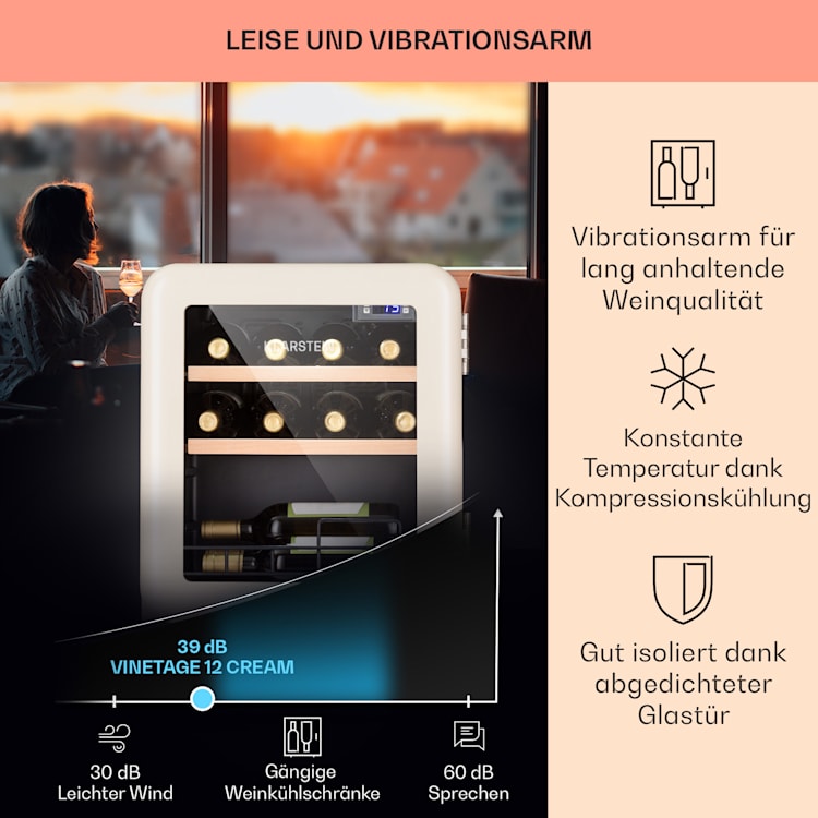Vinetage 12 Getränkekühler Kühlschrank 48 Liter 4-22°C Retro-Design 12 Flaschen | Creme