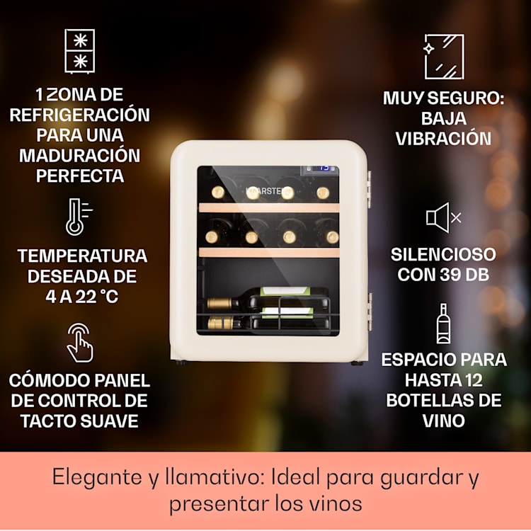 Nevera Vinetage 12 Bebidas 48 Litros 4-22°C Diseño Retro 12 botellas | 1 zona de refrigeración | Crema