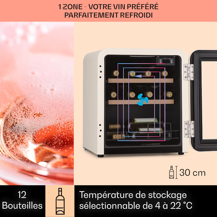 Vinetage 12 réfrigérateur de boissons Réfrigérateur 48 litres 4-22°C Design rétro 12 bouteilles | Crème