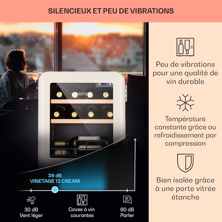 Vinetage 12 réfrigérateur de boissons Réfrigérateur 48 litres 4-22°C Design rétro 12 bouteilles | Crème