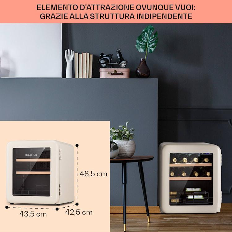 Cantinetta frigo per vini Vinetage 12 Bottiglie 48 Litri 4-22°C Design Retrò 12 bottiglie | 1 zona di raffreddamento | Crema