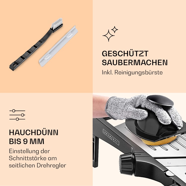 Mandoline Küchenhobel inkl. Wellenschnitt Edelstahl 1 bis 9 mm Julienne-Schneider