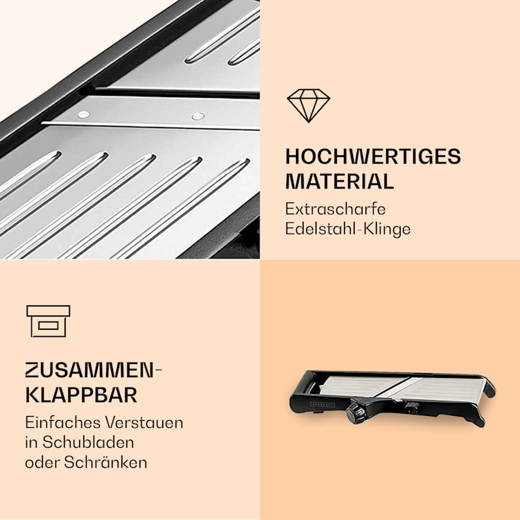 Mandoline Küchenhobel inkl. Wellenschnitt Edelstahl 1 bis 9 mm Julienne-Schneider