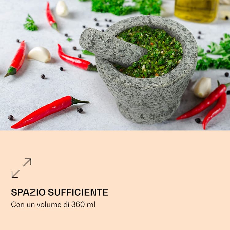 Mortaio con pestello, 360 ml, interno scanalato, antiscivolo Granito