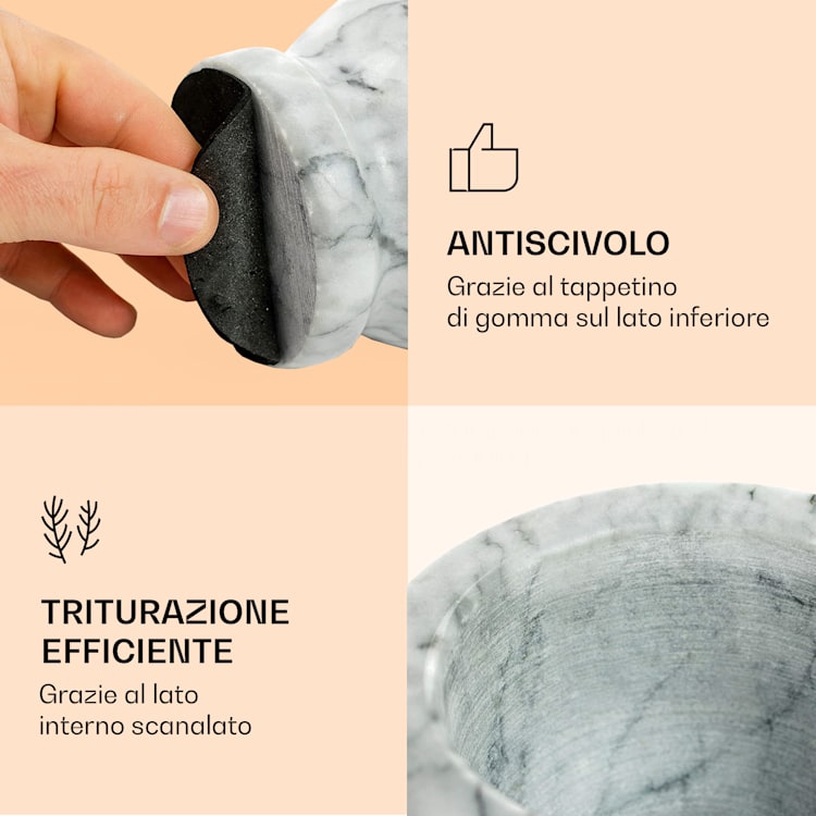 Mortaio con pestello, 360 ml, interno scanalato, antiscivolo marmo