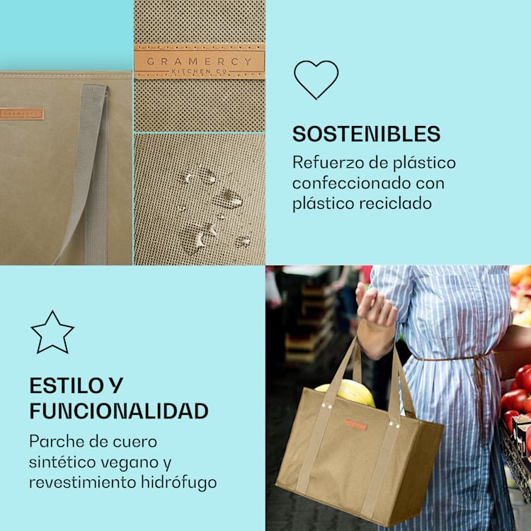 Set de 4 bolsas de la compra reutilizables, lavables y reforzadas Beige