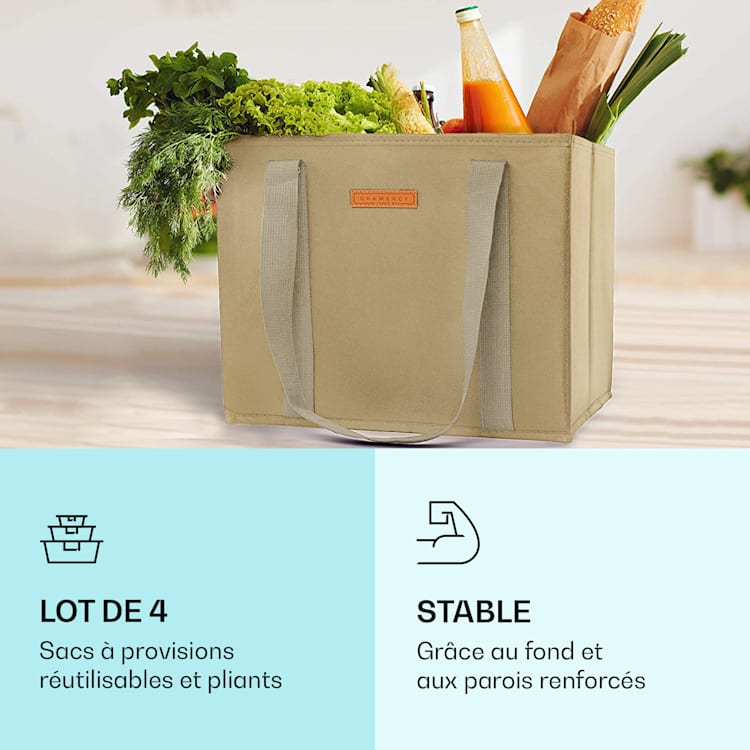 Boodschappentas set van 4 herbruikbare wasbare opvouwbare versterkte Beige
