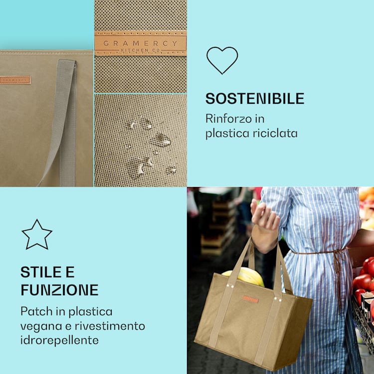 Set di 4 borse per la spesa riutilizzabili, lavabili, pieghevoli e rinforzate Beige