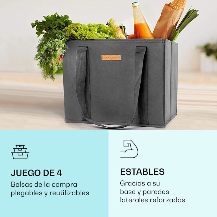Set de 4 bolsas de la compra reutilizables, lavables y reforzadas Gris