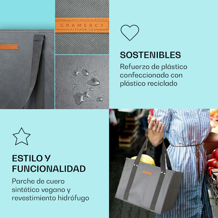 Set de 4 bolsas de la compra reutilizables, lavables y reforzadas Gris