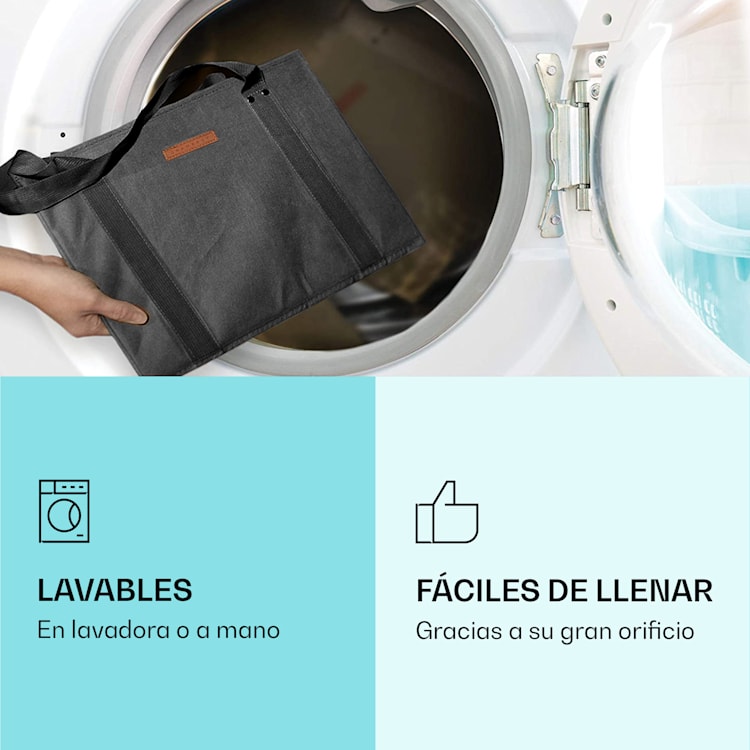 Set de 4 bolsas de la compra reutilizables, lavables y reforzadas Gris