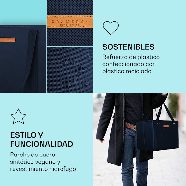 Set de 3 bolsas de la compra reutilizables, lavables y reforzadas marina