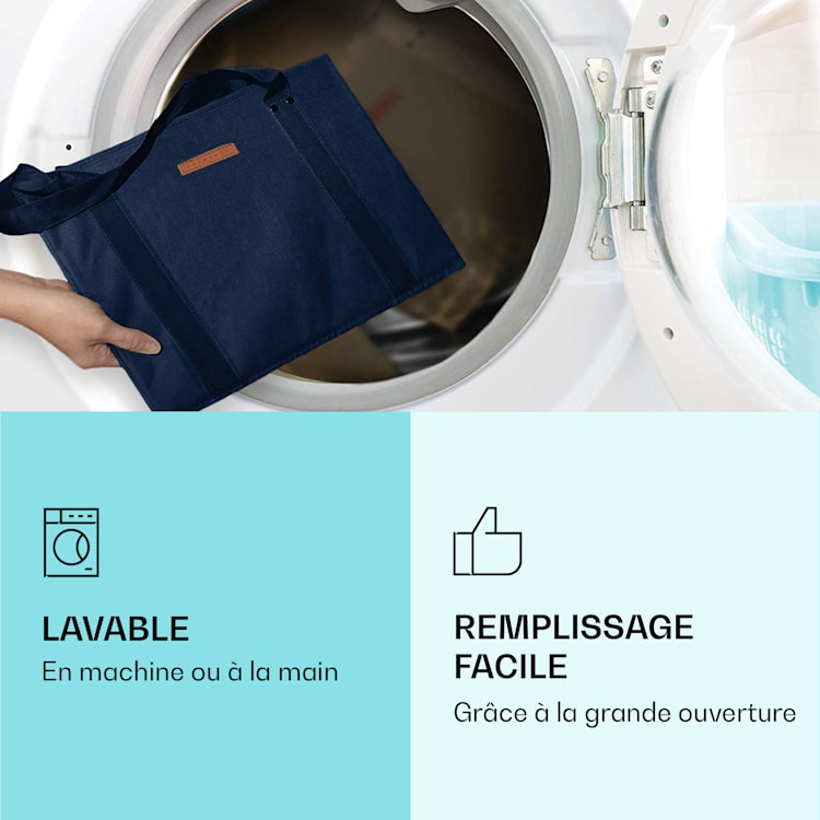 Lot de 3 sac à provisions réutilisables lavables pliables renforcés Marin