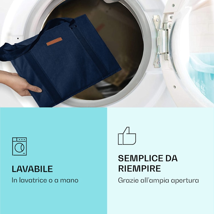 Set di 3 borse per la spesa riutilizzabili, lavabili, pieghevoli e rinforzate marino