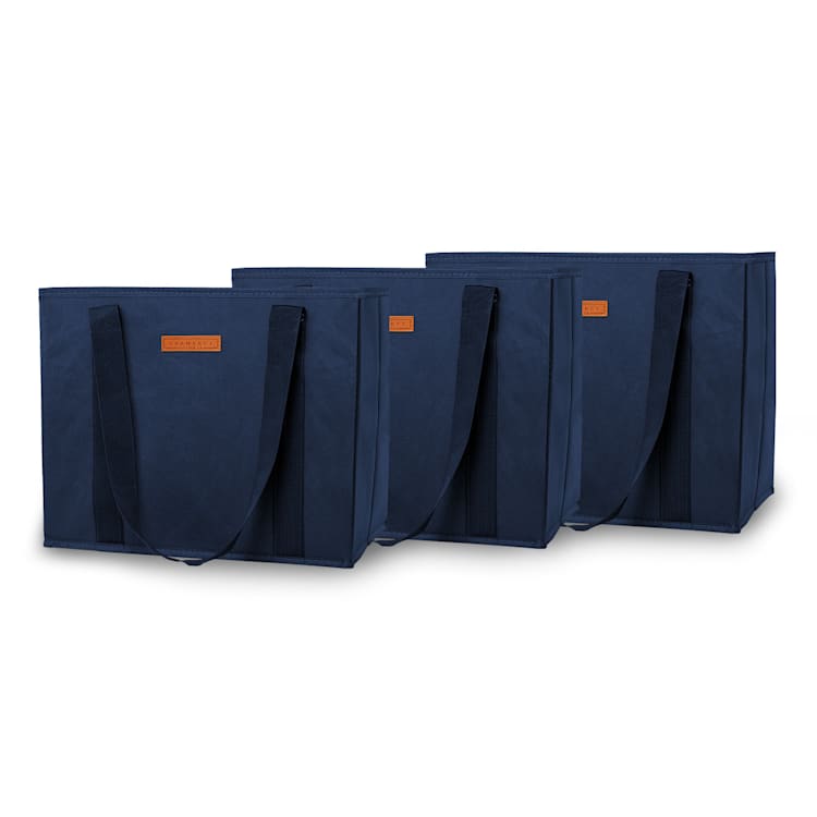 Conjunto de 3 sacolas de compras reutilizáveis, dobráveis, reforçadas marinho